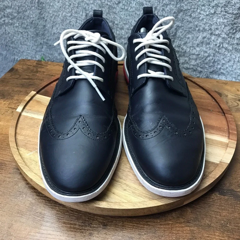Cole Haan Grand Evolution Shortwing Oxford Mens 13M Navy Leather Derby Shoes